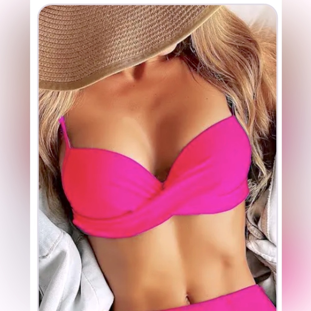 Victoria's Secret Bikini Top Hot Pink Wrap 32D underwire guc